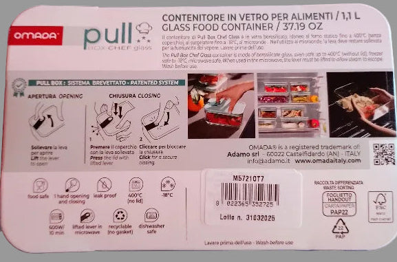 Contenitore in vetro rettangolare 1,1lt. Pull Box Glass