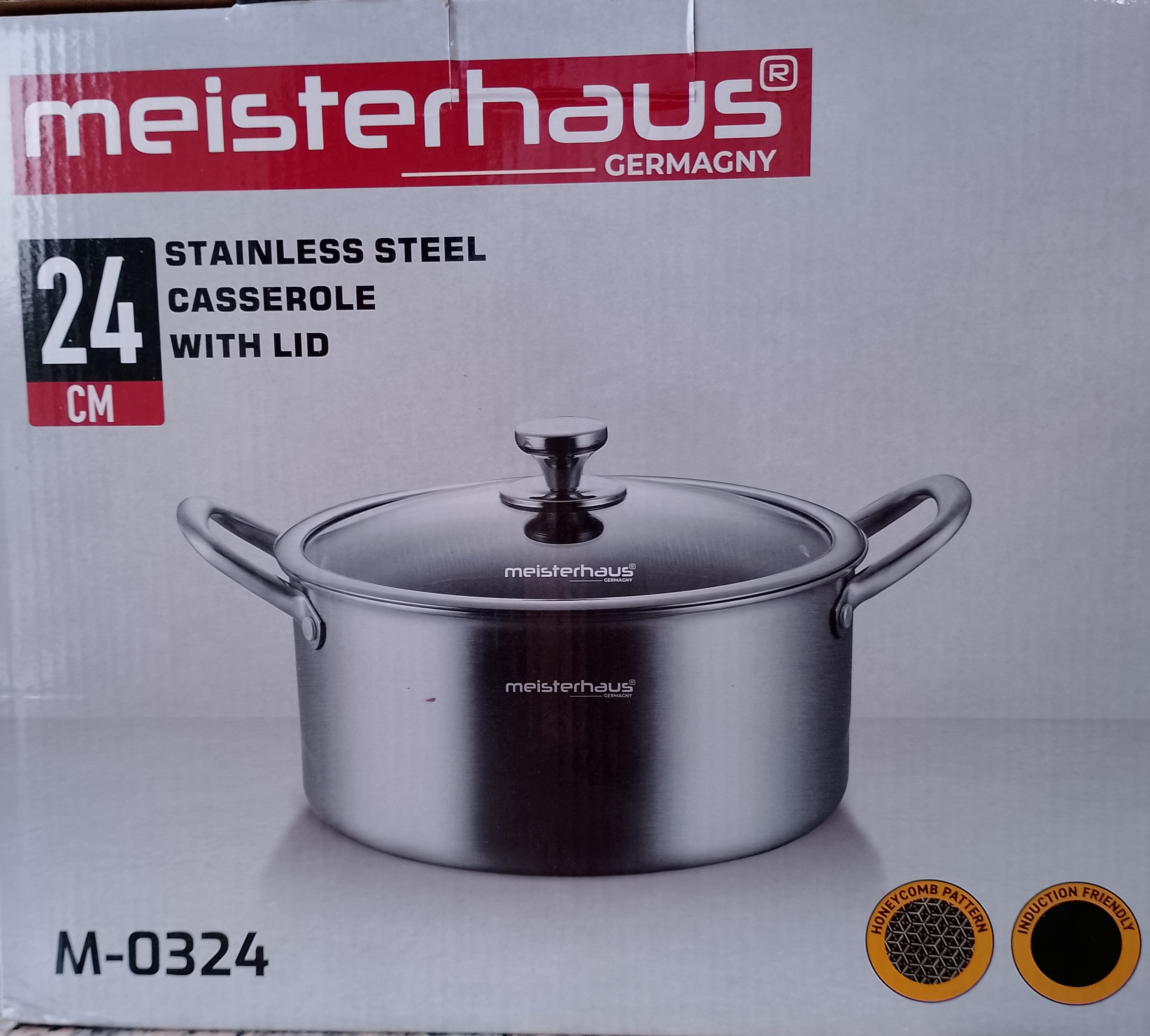 CASSERUOLA MEISTERHAUS antiaderente nido d'ape acciaio inox con coperchio