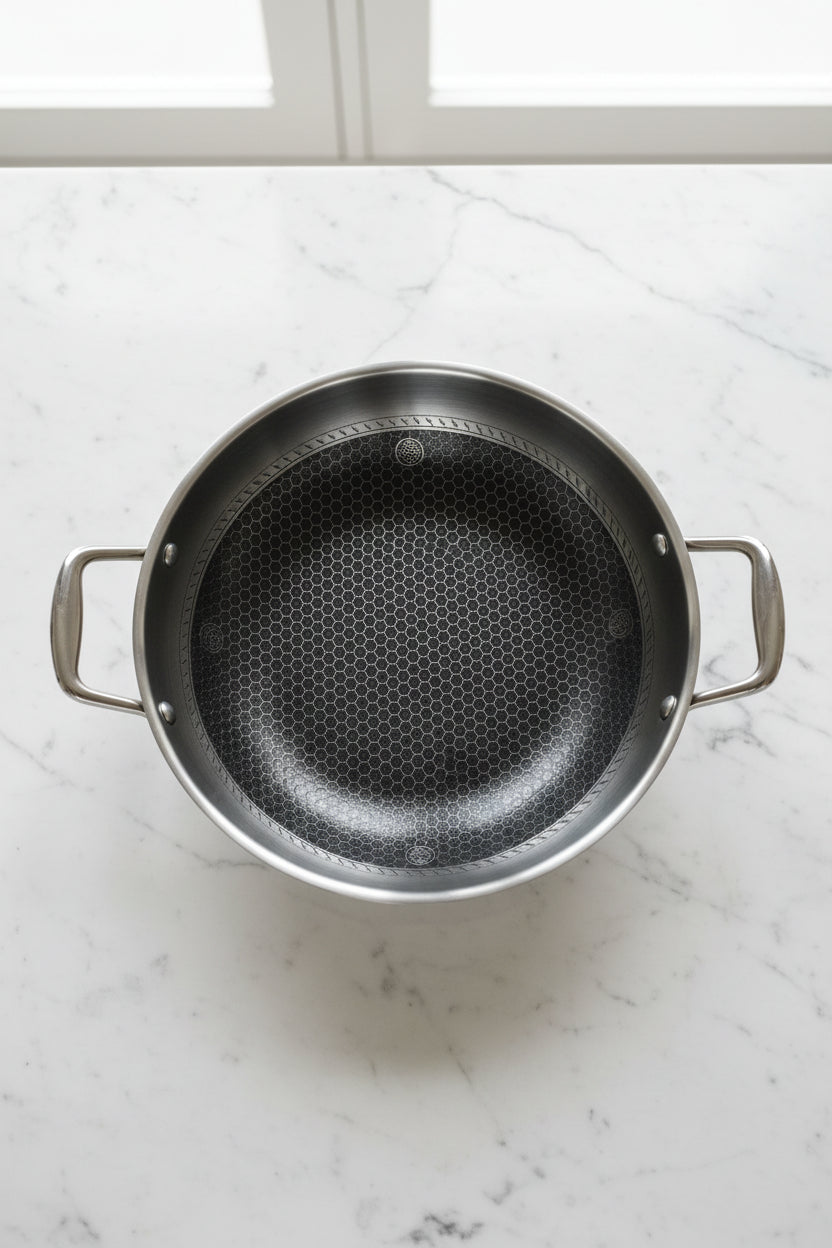 WOK CHEFFINGER INDUZIONE CM.32 antiaderente a nido d'ape con coperchio in vetro