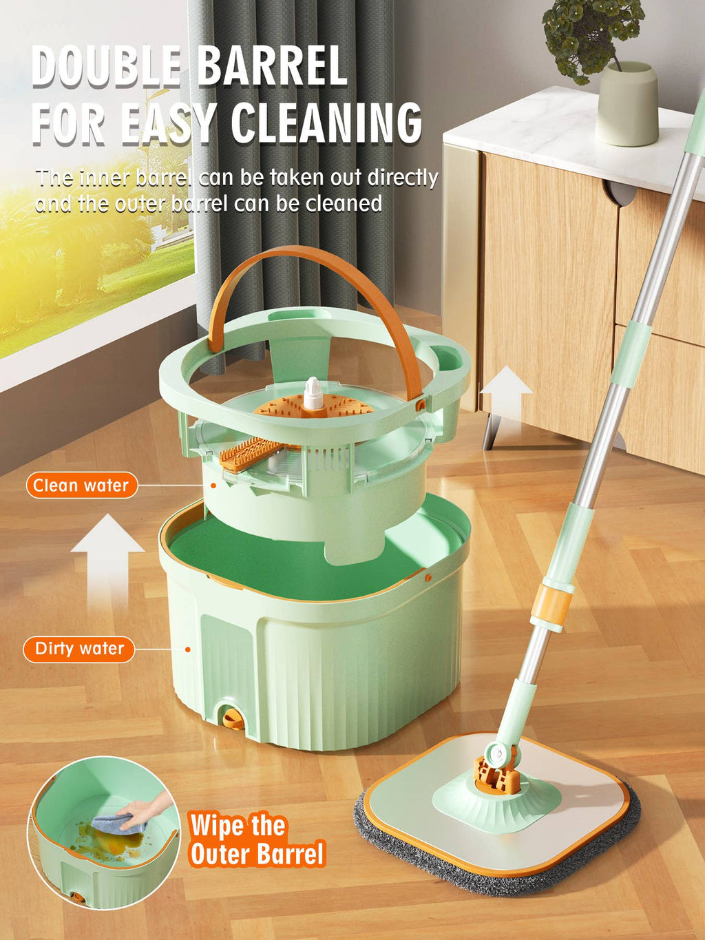 Mop piatto Floormy Urban Avenue – Pulizia con secchio a doppia vasca