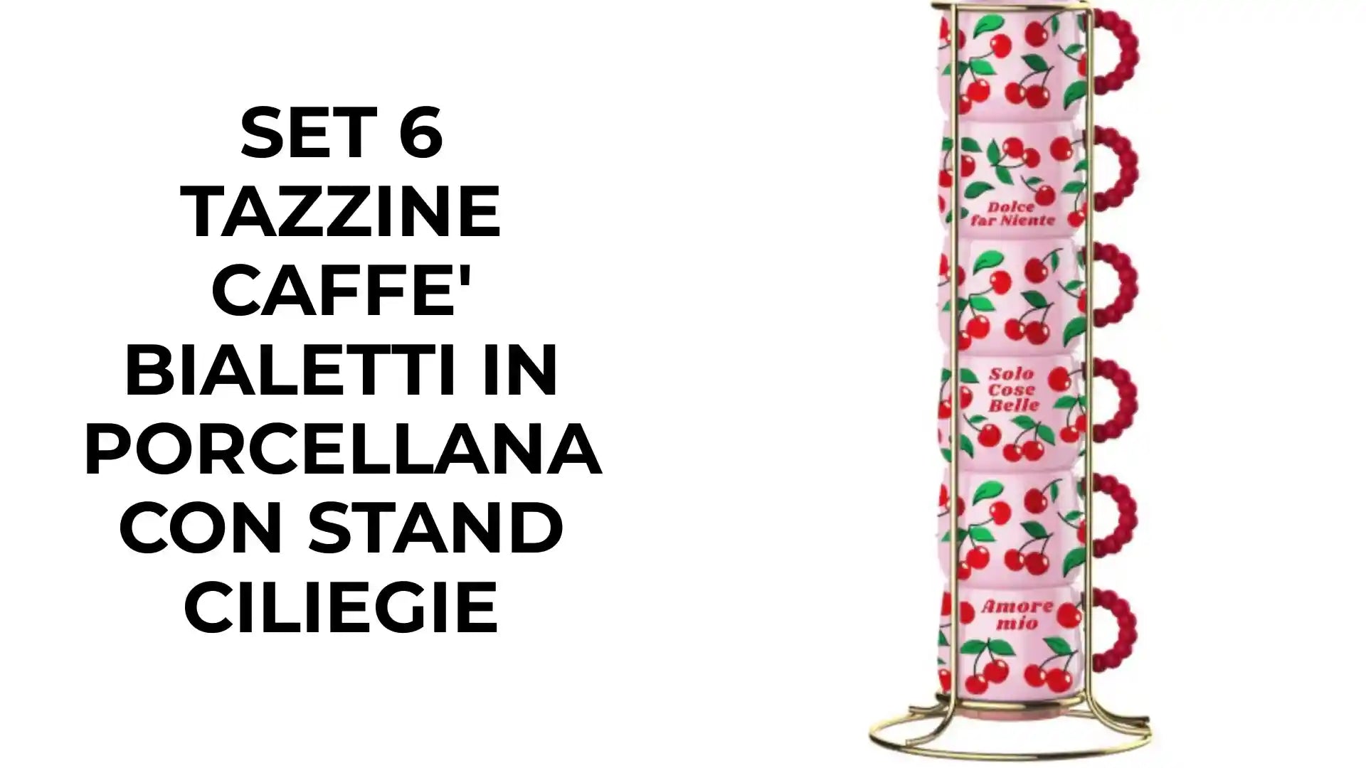 SET 6 TAZZINE CAFFE' BIALETTI IN PORCELLANA CON STAND CILIEGIE by@Outfy