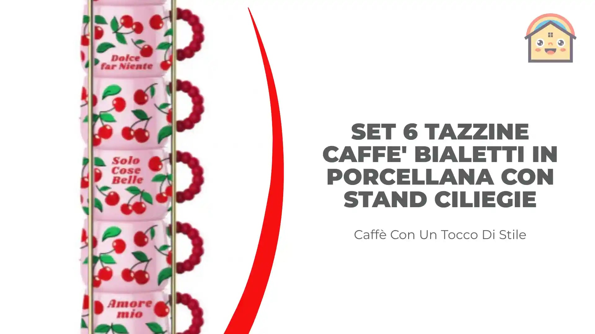 SET 6 TAZZINE CAFFE' BIALETTI IN PORCELLANA CON STAND CILIEGIE by@Outfy