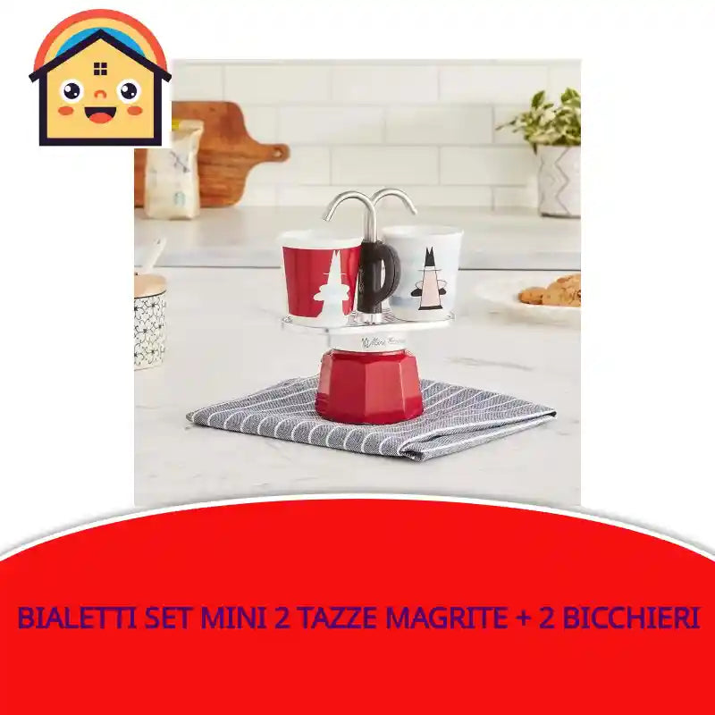 BIALETTI SET MINI 2 TAZZE MAGRITE + 2 BICCHIERI by@Outfy